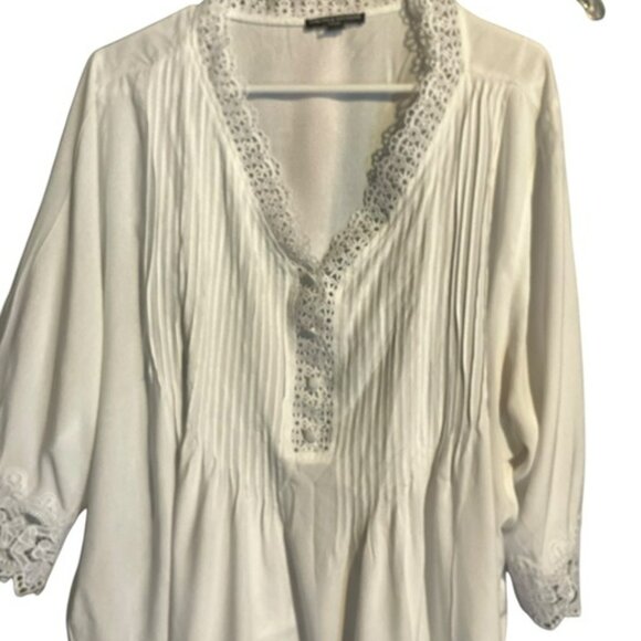 Chelsea & Theodore  XXL Tunic White  Boho Coastal Lace Trim Long Sleeve Bin72 - Picture 2 of 6